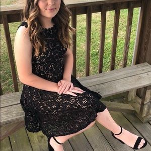 Semi formal black dress with ivory underlay